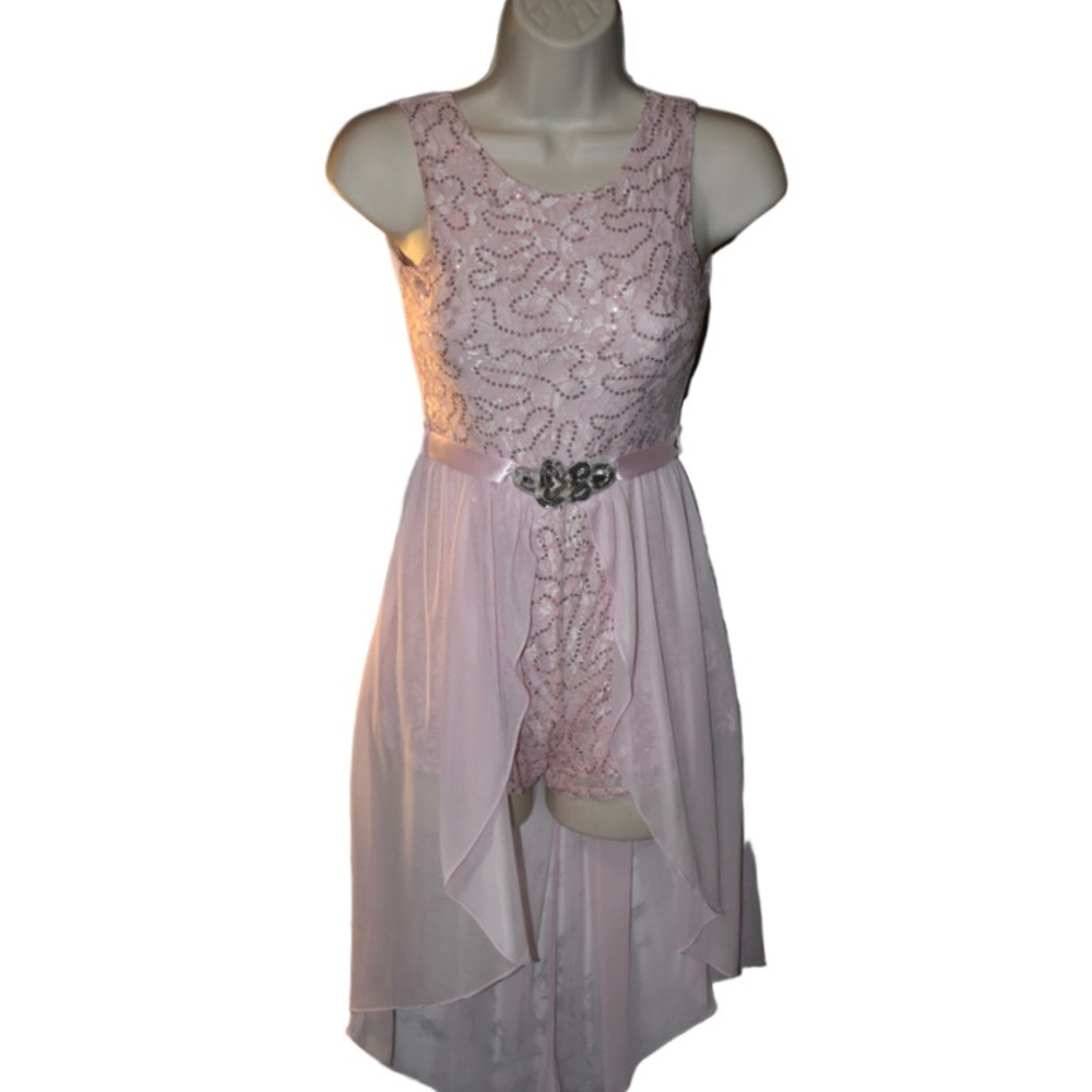 Girl’s beautiful pink formal dressy romper smart lace dress pink sequins ballet